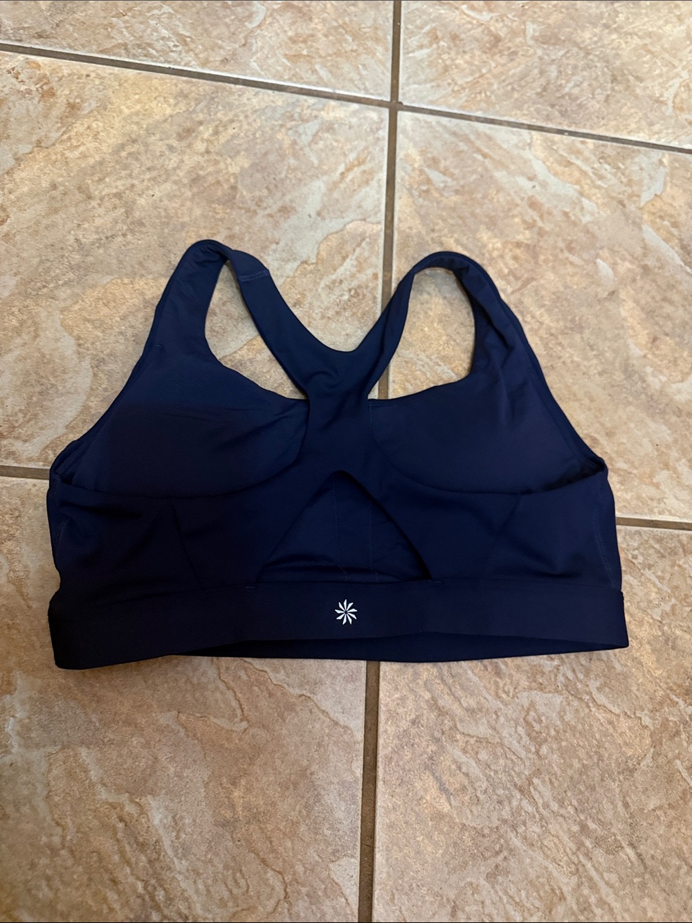 High-Support Navy Racerback Sports Bra with Keyhole Back